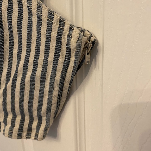 Zara Tank Top Crop Shirt Stripe Bra Top Blue Cream Denim Jean Fabric Small S NWT - Picture 3 of 10